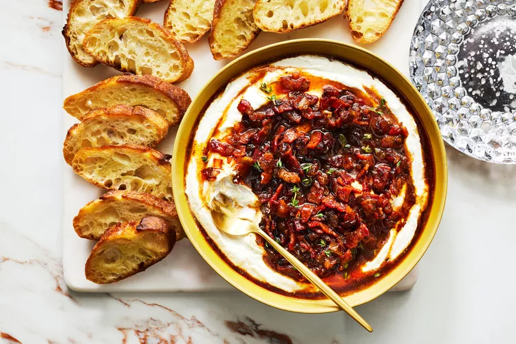 appetizer ideas Whipped Goat Cheese With Smoky Bacon Jam
