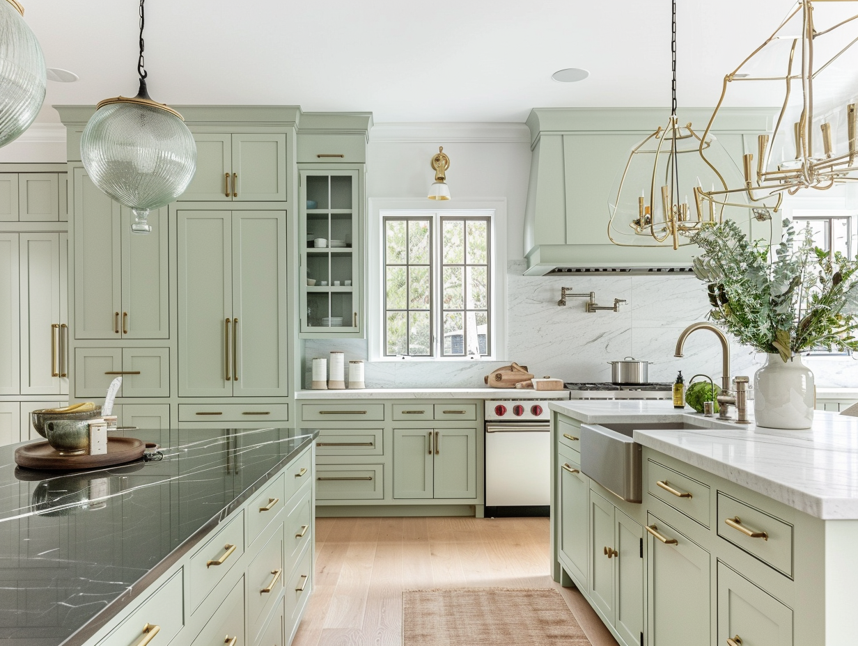 Sherwin-Williams Clary Sage kitchen inspiration, green-hued kitchen ideas