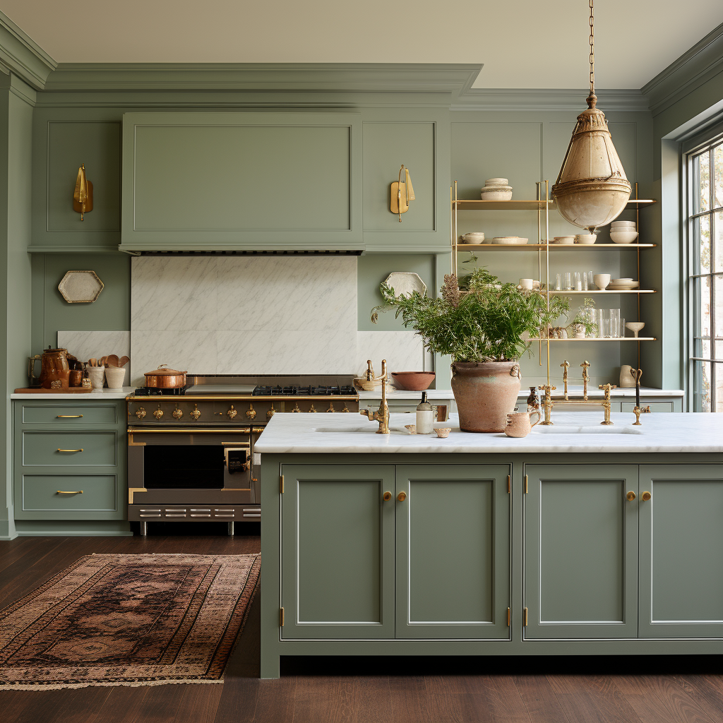 Farrow & Ball's Pigeon kitchen inspiration, green-hued kitchen ideas