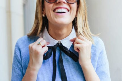 Blue Sweater and Tie Neck Blouse