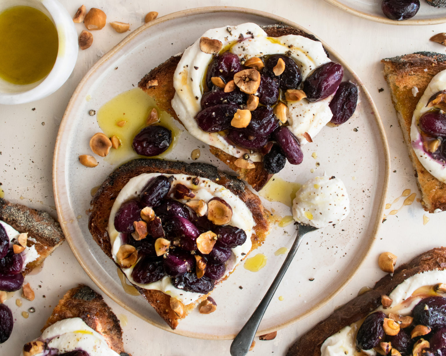 appetizer ideas Roasted Grape Toast with Honey Whipped Ricotta