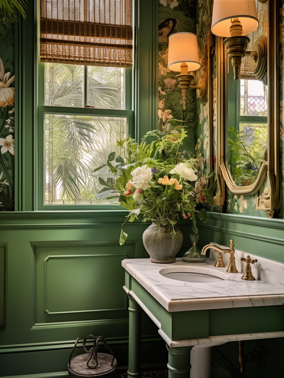 Green Half Bathroom in Colonial Revival Home
